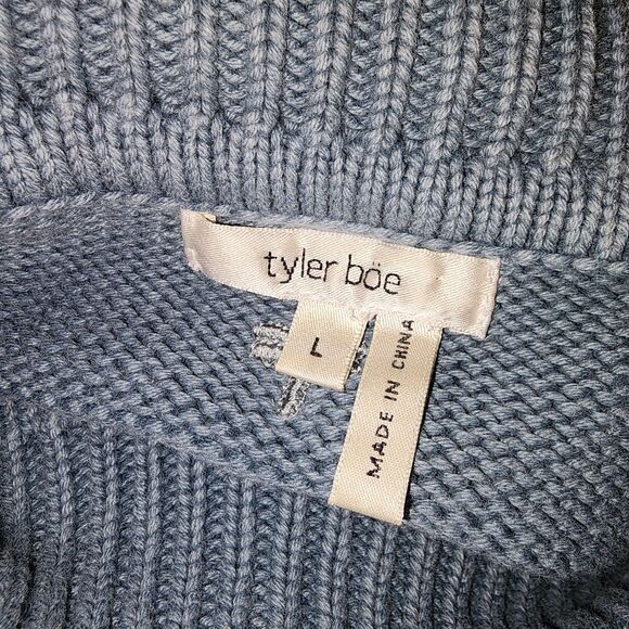 TYLER BOE Sz L Gray Blue Back Zipper Hem Detail Lagenlook Knit Pullover Sweater - Picture 8 of 9